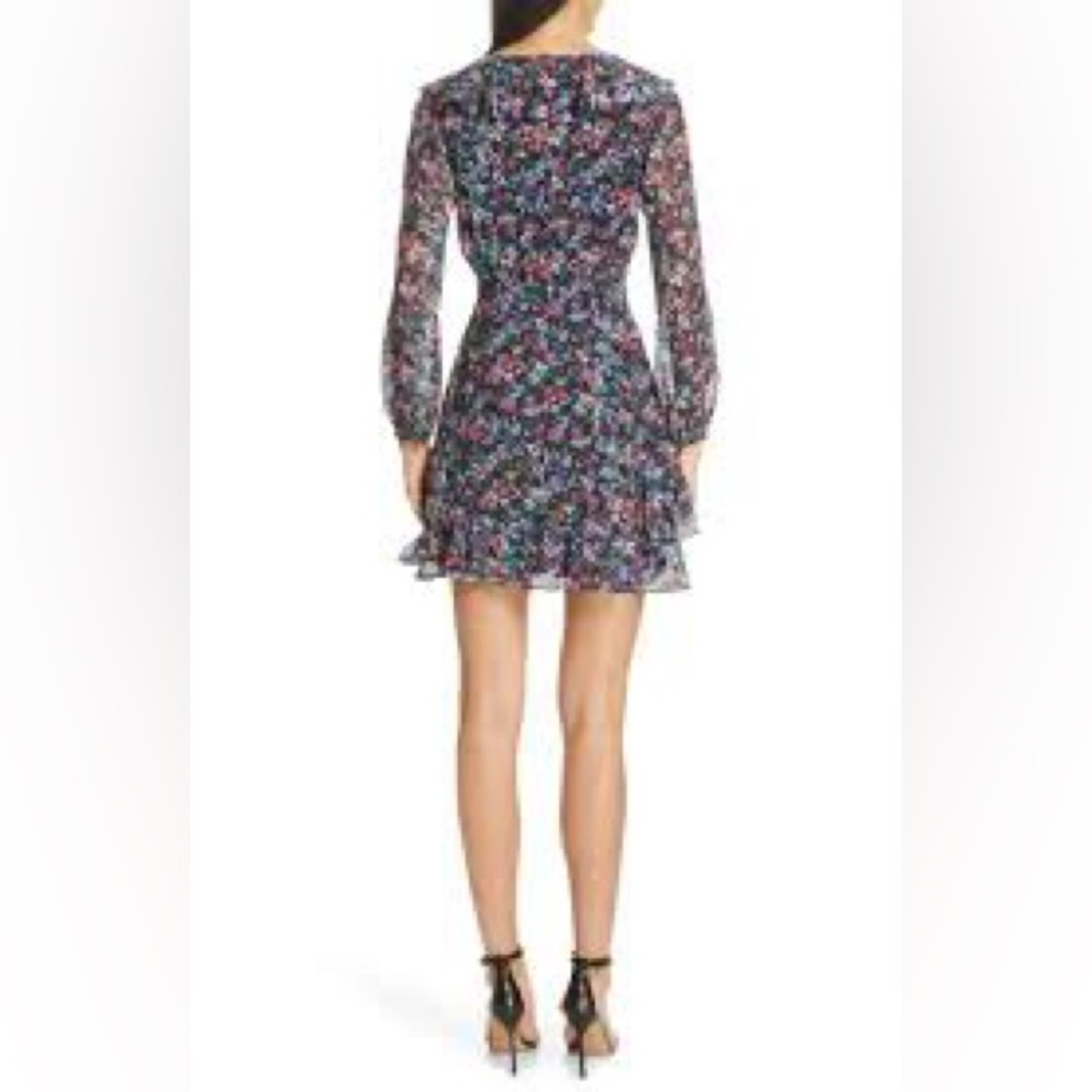Saloni Jodie Silk Georgette Dress Jewel Rosette Floral Mini V-Neck Long Sleeve 6 - Picture 2 of 9